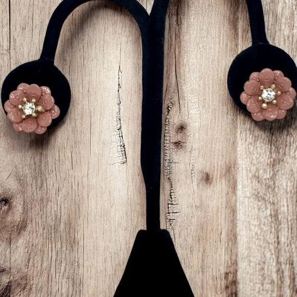 LC Lauren Conrad Gold Plated Pink Enamel Flower & Cubic Zirconia Stud Earrings - Picture 2 of 5